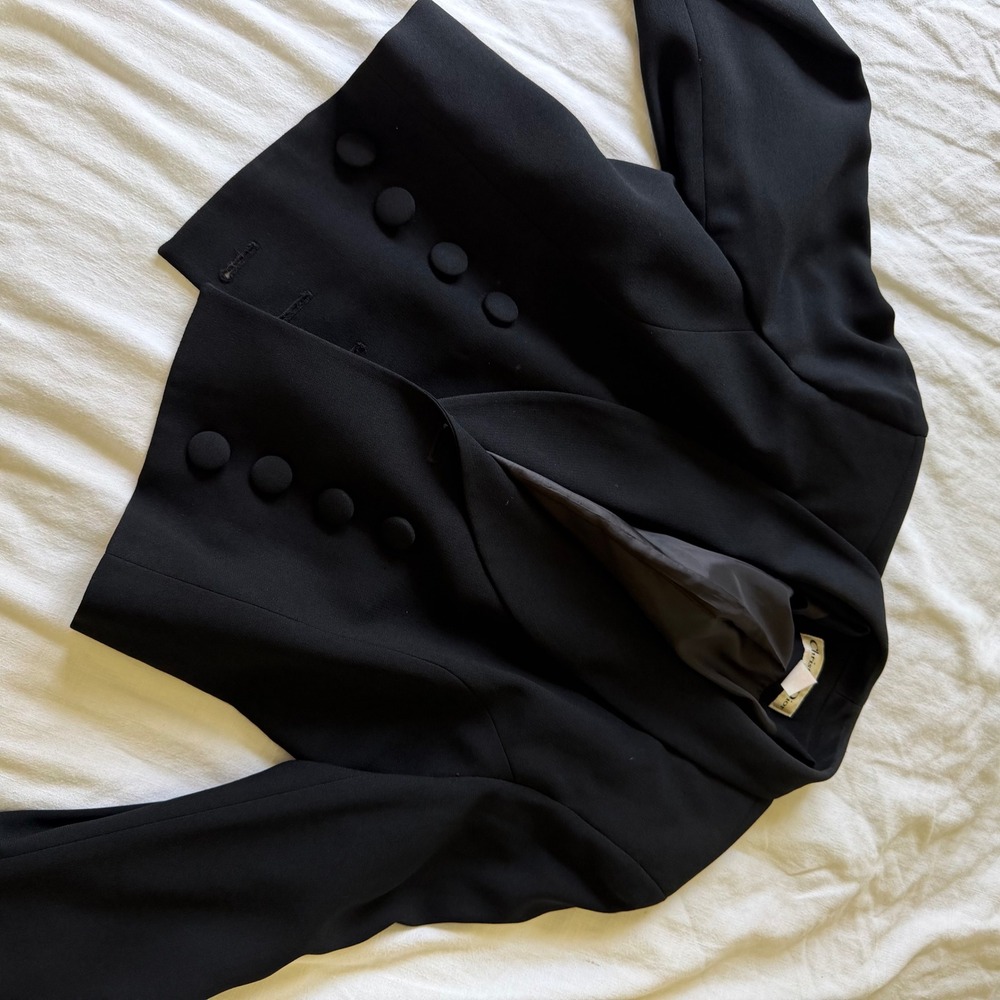Christian Dior Vintage Womens Black Cropped Shawl Lapel Blazer Jacket USA Made - Picture 6 of 10